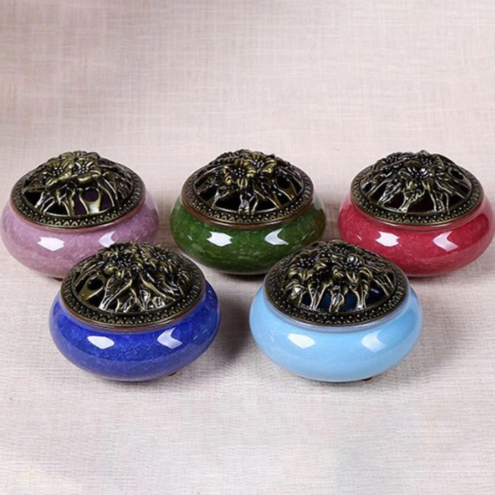 sky blue Ceramic Incense Burners Portable